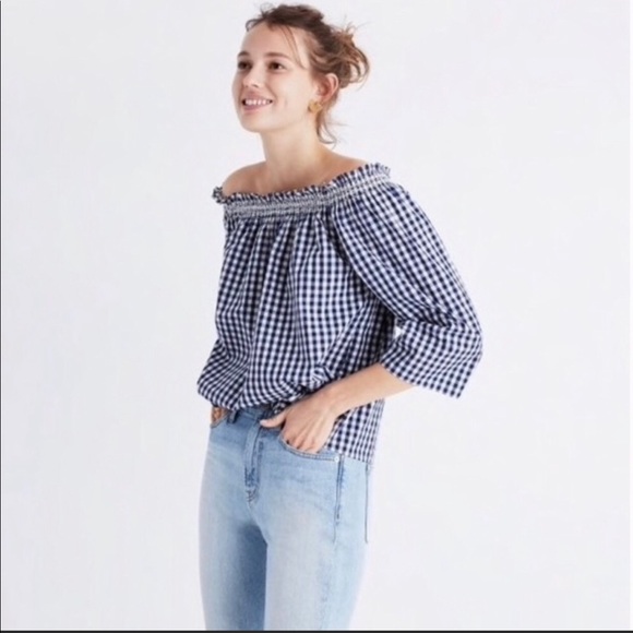 MadeWell off the shoulder gingham Top - Picture 1 of 5